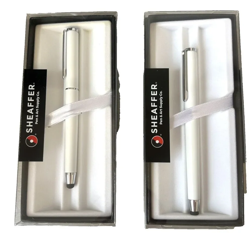Sheaffer LOT 2 pcs Stylus Ballpoint Pens White N2982851 Black Ink NEW Gift Box
